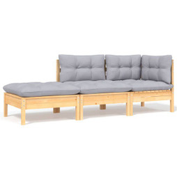 vidaXL 806663 - 3 Piece Garden Lounge Set with Cushions Solid Wood Pine