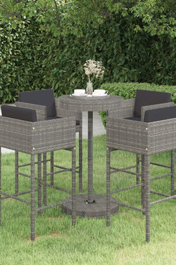 vidaXL 3094776 - 5 Piece Garden Bar Set with Cushions Poly Rattan