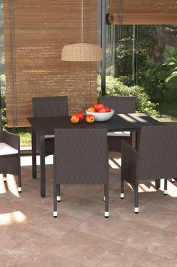 vidaXL 3094994 - 7 Piece Garden Dining Set with Cushions Poly Rattan