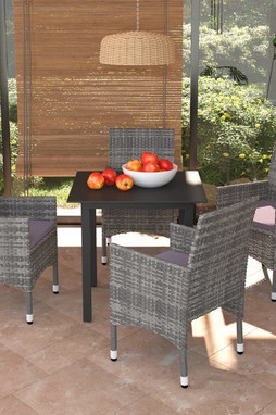 vidaXL 3094980 - 5 Piece Garden Dining Set with Cushions Poly Rattan
