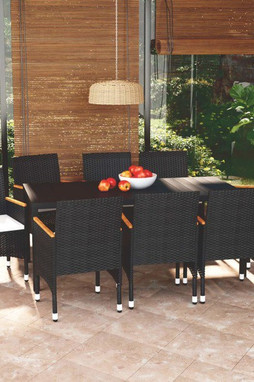vidaXL 3095020 - 9 Piece Garden Dining Set with Cushions Poly Rattan