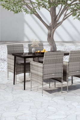 vidaXL 3099313 - 5 Piece Garden Dining Set with Cushions and Black