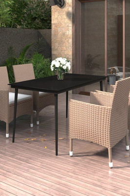 vidaXL 3099753 - 5 Piece Garden Dining Set with Cushions Poly Rattan and Glass