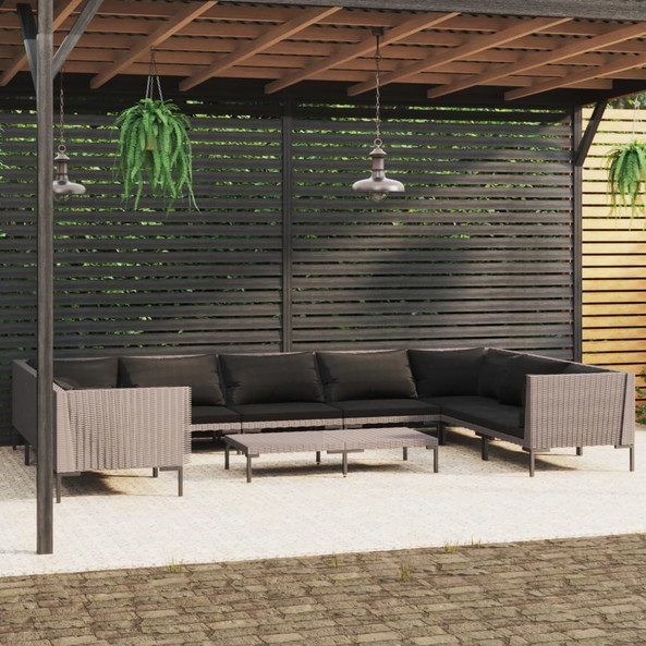 vidaXL 3099931 - Salon de jardin 10 pcs avec coussins Résine tressée foncé