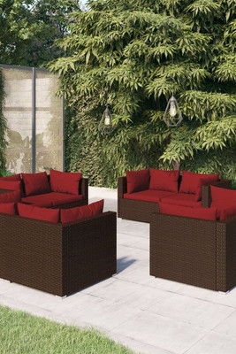 vidaXL 3101555 - 8 Piece Garden Lounge Set with Cushions Poly Rattan