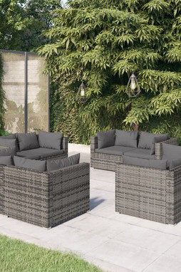 vidaXL 3101557 - 8 Piece Garden Lounge Set with Cushions Poly Rattan
