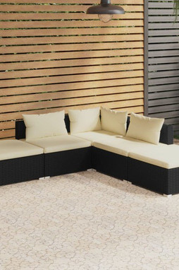 vidaXL 3101607 - 5 Piece Garden Lounge Set with Cushions Poly Rattan