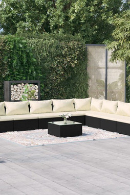 vidaXL 3101775 - 9 Piece Garden Lounge Set with Cushions Poly Rattan