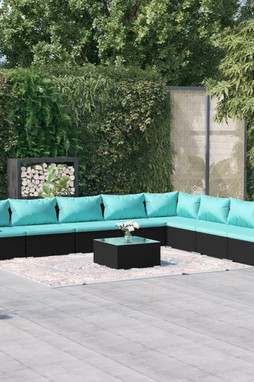 vidaXL 3101777 - 9 Piece Garden Lounge Set with Cushions Poly Rattan