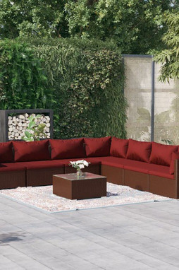 vidaXL 3101763 - 8 Piece Garden Lounge Set with Cushions Poly Rattan