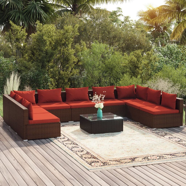 vidaXL 3101915 - 10 Piece Garden Lounge Set with Cushions Poly Rattan