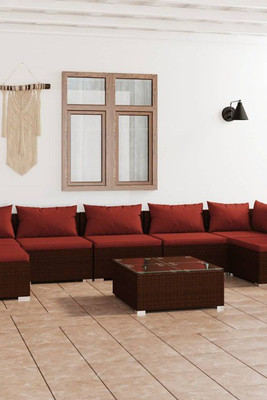 vidaXL 3101899 - 8 Piece Garden Lounge Set with Cushions Poly Rattan
