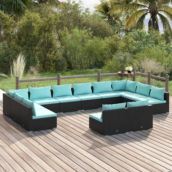 vidaXL 3102137 - 12 Piece Garden Lounge Set with Cushions Poly Rattan