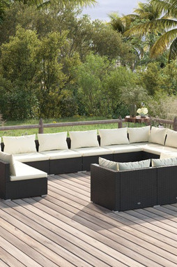 vidaXL 3102087 - 12 Piece Garden Lounge Set with Cushions Poly Rattan