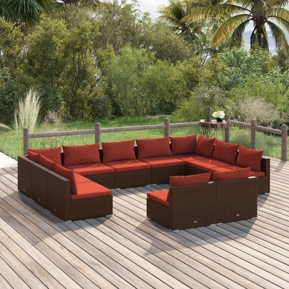 vidaXL 3102123 - 11 Piece Garden Lounge Set with Cushions Poly Rattan