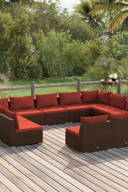 vidaXL 3102123 - 11 Piece Garden Lounge Set with Cushions Poly Rattan