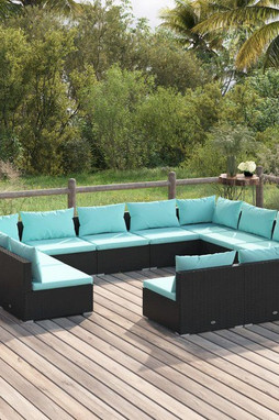 vidaXL 3102121 - 11 Piece Garden Lounge Set with Cushions Poly Rattan