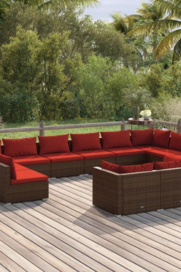 vidaXL 3102091 - 12 Piece Garden Lounge Set with Cushions Poly Rattan
