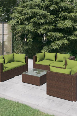 vidaXL 3102308 - 7 Piece Garden Lounge Set with Cushions Poly Rattan