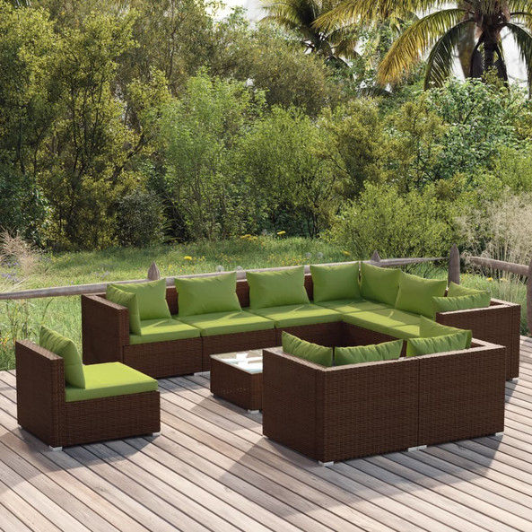 vidaXL 3102652 - 10 Piece Garden Lounge Set with Cushions Poly Rattan