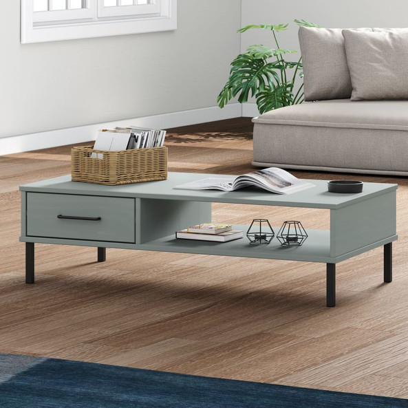 vidaXL 351037 - Coffee Table with Metal Legs Solid Wood Pine OSLO