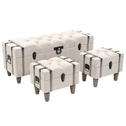 vidaXL 345715 - Bancs de rangement 3 pcs crème bois massif de sapin et tissu