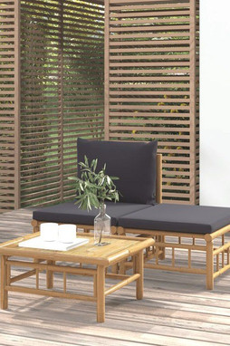 vidaXL 362305 - 3 Piece Garden Lounge Set with Dark Cushions Bamboo