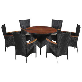 vidaXL 43946 - 7 Piece Outdoor Dining Set Poly Rattan and Acacia Wood