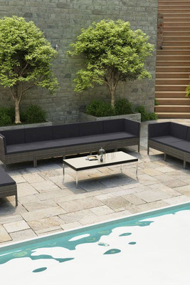 vidaXL 3056976 - 10 Piece Garden Lounge Set with Cushions Poly Rattan