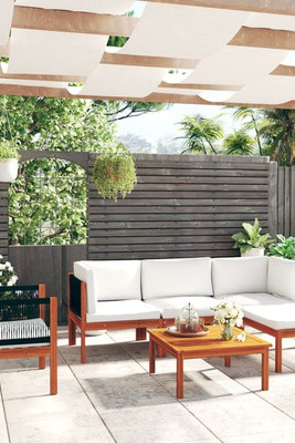 vidaXL 3057880 - 6 Piece Garden Lounge Set with Cushions Cream Solid Acacia Wood