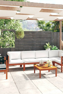 vidaXL 3057905 - 7 Piece Garden Lounge Set with Cushions Cream Solid Acacia Wood
