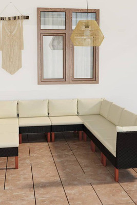 vidaXL 3059743 - 9 Piece Garden Lounge Set with Cushions Poly Rattan