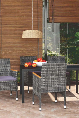 vidaXL 3095029 - 5 Piece Garden Dining Set with Cushions Poly Rattan