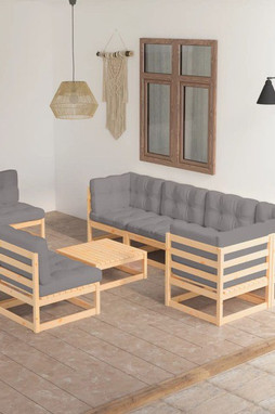 vidaXL 3076679 - 9 Piece Garden Lounge Set with Cushions Solid Wood Pine