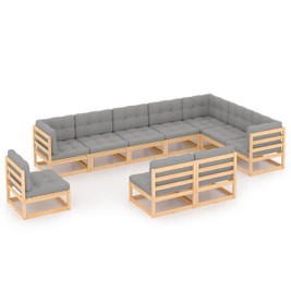 vidaXL 3076844 - 10 Piece Garden Lounge Set with Cushions Solid Wood Pine