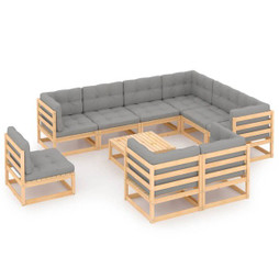 vidaXL 3076859 - 10 Piece Garden Lounge Set with Cushions Solid Wood Pine