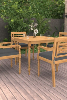 vidaXL 3087038 - 5 Piece Garden Dining Set with Cushions Solid Teak Wood