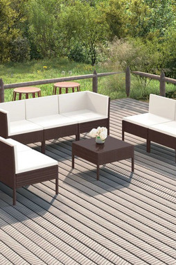 vidaXL 3094355 - 8 Piece Garden Lounge Set with Cushions Poly Rattan