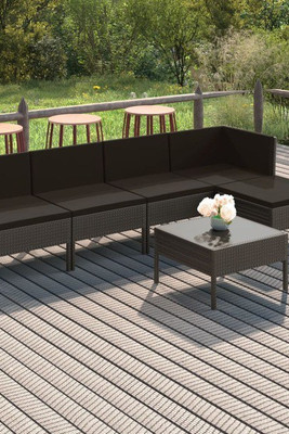 vidaXL 3094374 - Salon de jardin 6 pcs avec coussins résine tressée gris