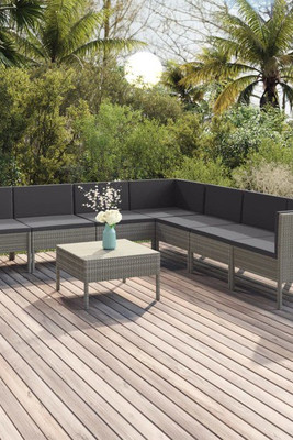 vidaXL 3094458 - 8 Piece Garden Lounge Set with Cushions Poly Rattan