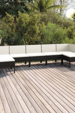 vidaXL 3094540 - 7 Piece Garden Lounge Set with Cushions Poly Rattan