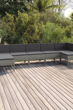 vidaXL 3094542 - 7 Piece Garden Lounge Set with Cushions Poly Rattan