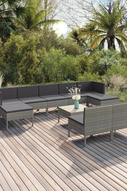vidaXL 3094554 - 10 Piece Garden Lounge Set with Cushions Poly Rattan
