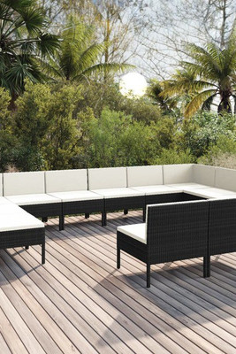 vidaXL 3094612 - 12 Piece Garden Lounge Set with Cushions Poly Rattan