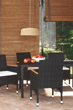 vidaXL 3095017 - 5 Piece Garden Dining Set with Cushions Poly Rattan