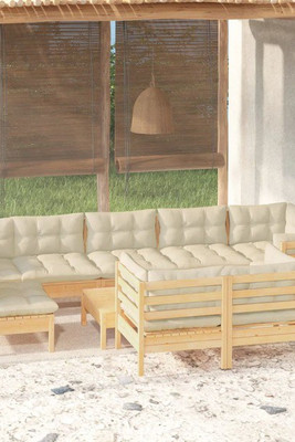 vidaXL 3096532 - 10 Piece Garden Lounge Set with Cushions Solid Pinewood
