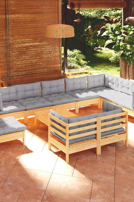 vidaXL 3096784 - 11 Piece Garden Lounge Set with Cushions Solid Pinewood
