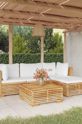 vidaXL 3100913 - 5 Piece Garden Lounge Set with Cushions Solid Teak Wood