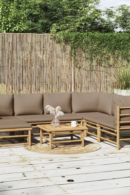 vidaXL 3155127 - 8 Piece Garden Lounge Set with Taupe Cushions Bamboo