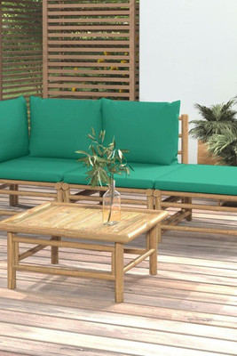 vidaXL 3155144 - 4 Piece Garden Lounge Set with Green Cushions Bamboo